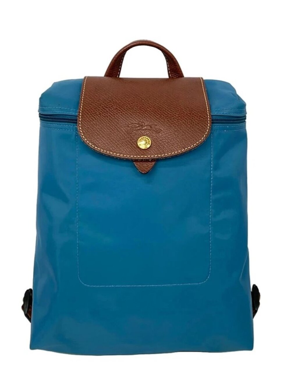 LONGCHAMP Le Preage Original Blue Dark Brown Nylon Leather Backpack - Picture 1 of 9